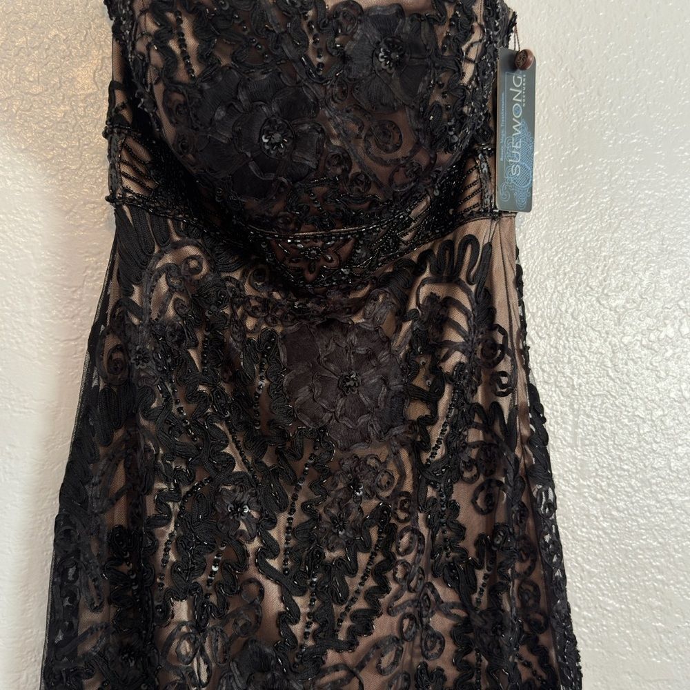 New vintage y2k Sue Wong Black Strapless Lace embellished wedding guest Dress - Picture 4 of 14